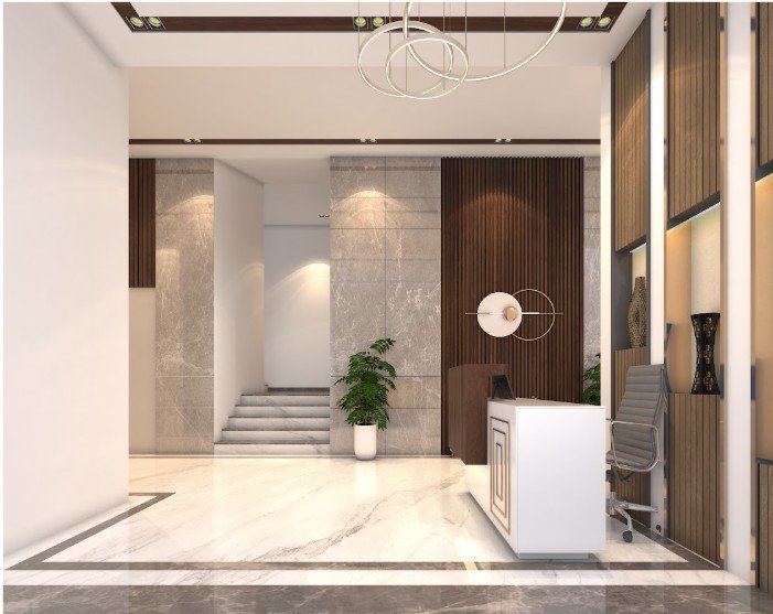 Luxury tower reception area with modern interiors