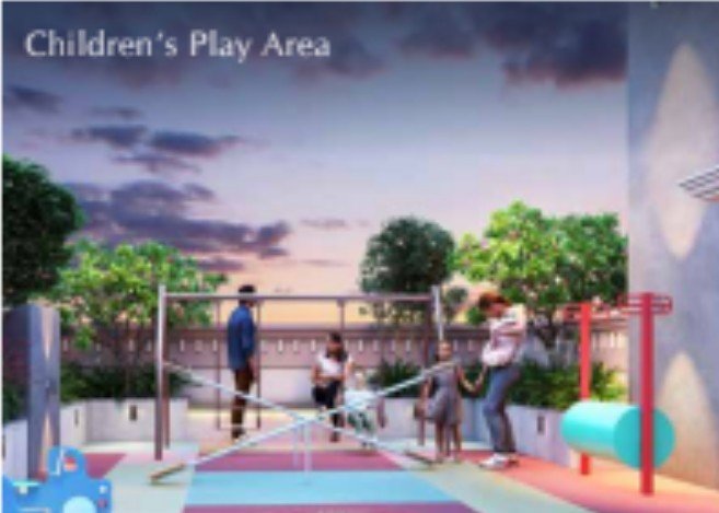 Residents enjoying a game of volleyball in a lush landscaped garden